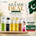 NUFACE Azaadi Deal 14th August Skincare Bundle with Face Washes, Sun Gel SPF 60 and Fairness Glow Cream