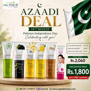 NUFACE Azaadi Deal 14th August Skincare Bundle with Face Washes, Sun Gel SPF 60 and Fairness Glow Cream